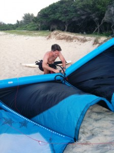 Instructor Blowing up 12m Kite