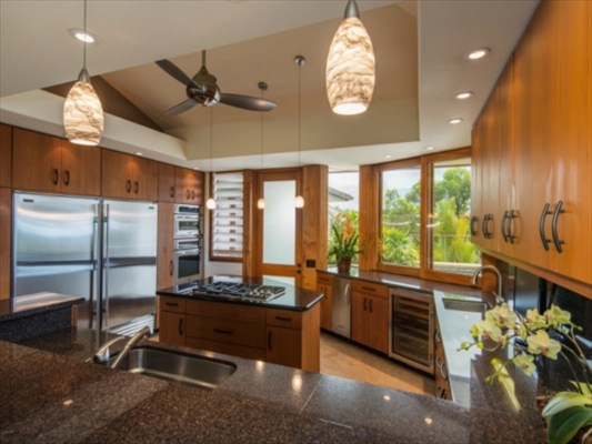 North Shore Kauai Home Upgraded Kitchen Teak Cabinets