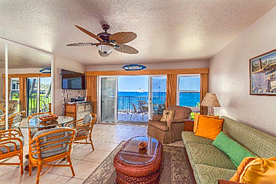 75-6002 ALII DR KONA Oceanfront Condo - living room