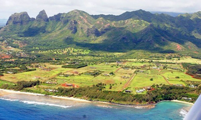 Aliomanu Estates land - aerial mountain view from water